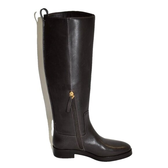 New! Tory Burch The Riding Boot Logo Embossed Coconut Brown Size 6M 141232 DD387 - Picture 5 of 8
